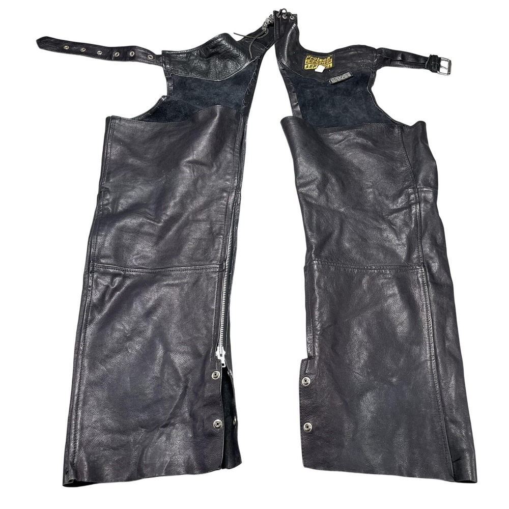 Protech Leather Apparel Chaps Mens 2XL Black Genuine Leather Motorcycle Biker